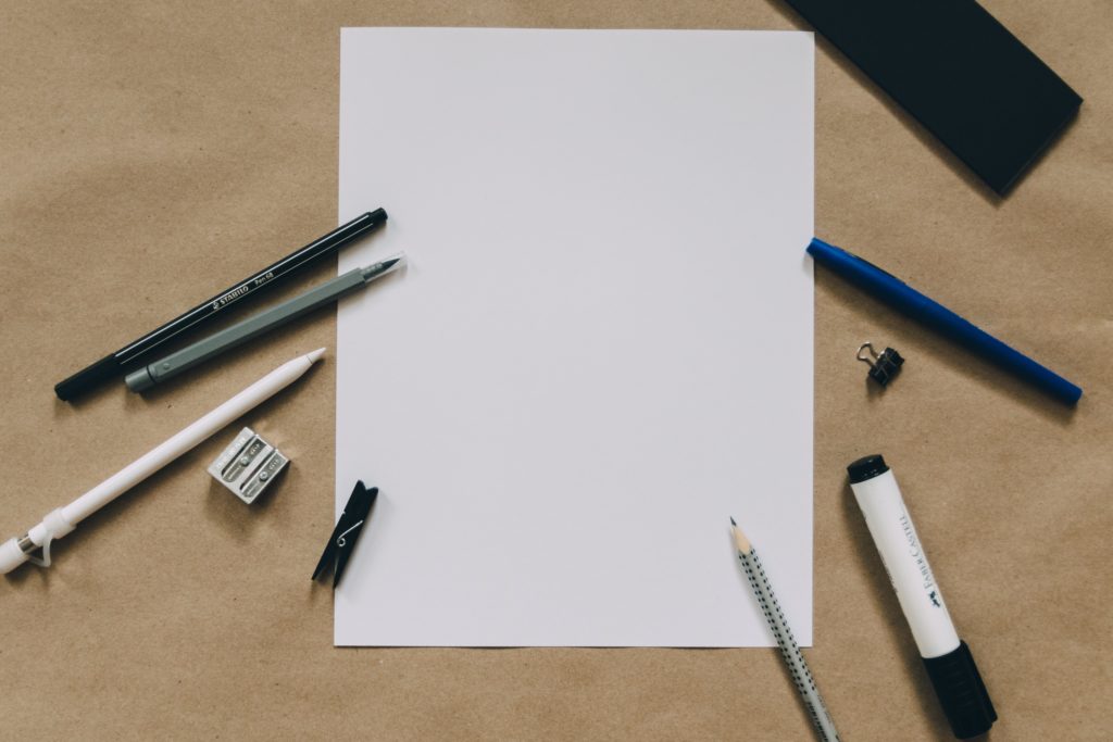 writing utensils with paper